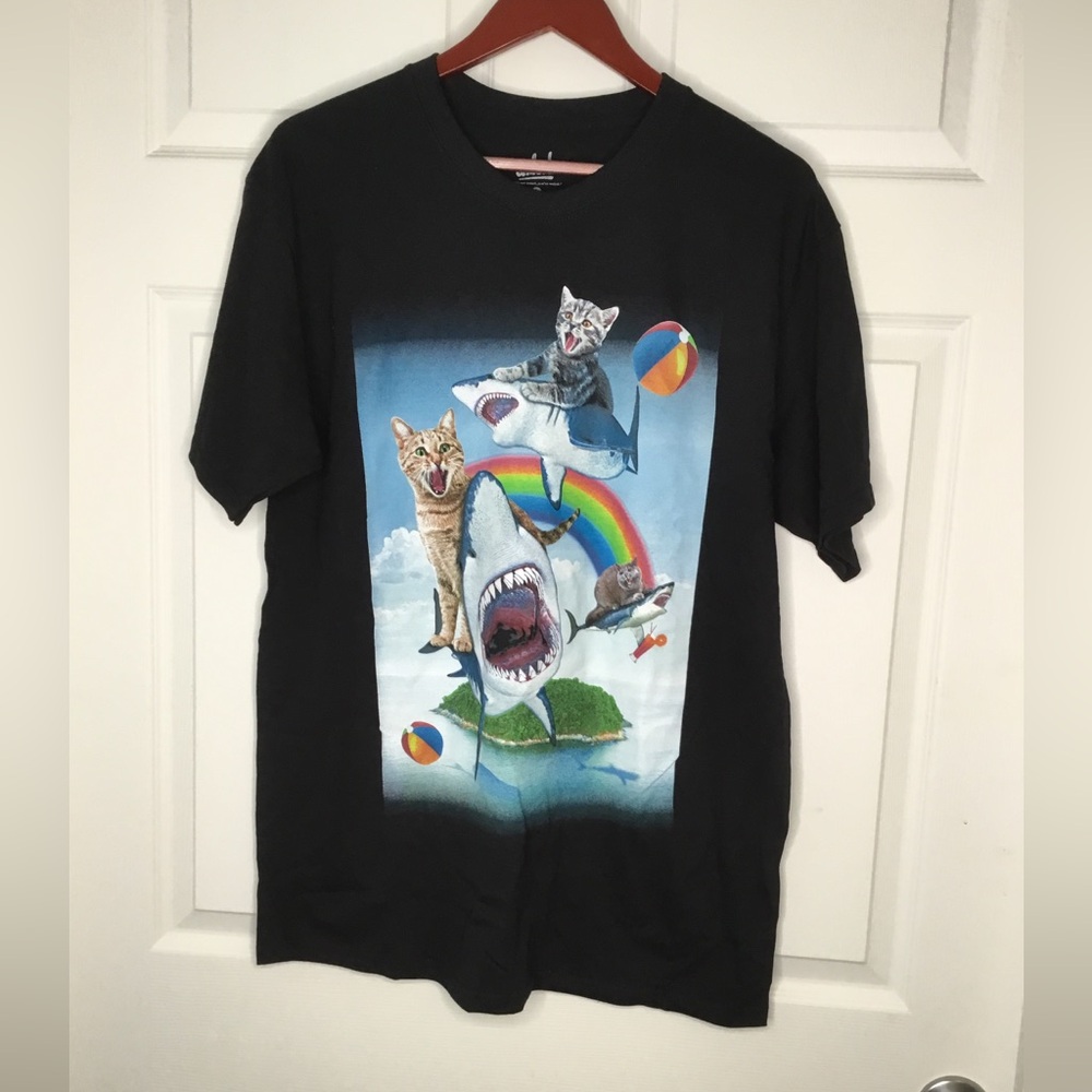 A.Lab “Cats and Sharks “ Graphic T-shirt - Size Large - NWOT